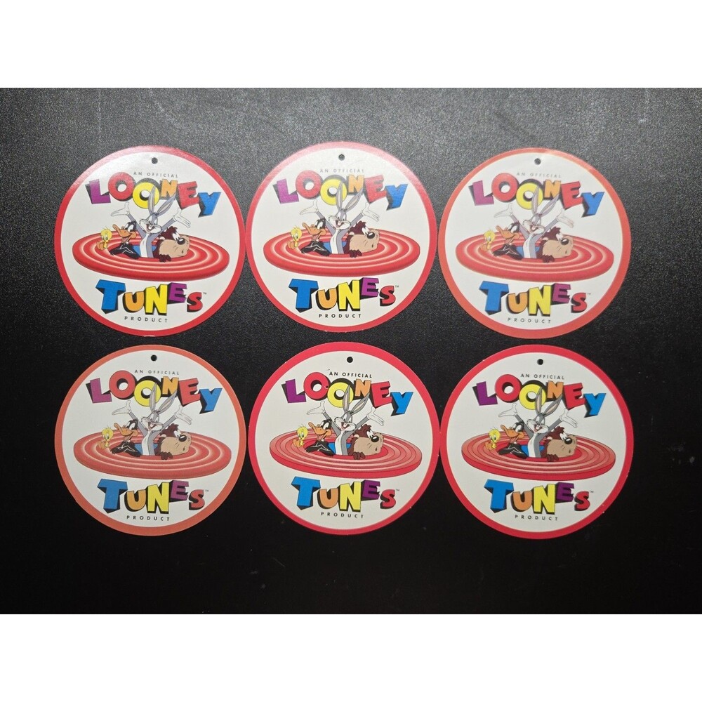 Vintage 90s Looney Tunes Round Hang Tags Lot 6 Bugs Daffy Wundies WB Shield 1994